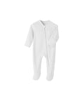 White cotton baby zipper footed romper for newborns – soft long sleeve infant sleepsuit