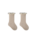 Beige baby ruffle socks made from cotton blend, comfortable and stretchy