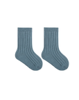 Ocean blue ribbed baby socks – soft cotton toddler socks UK