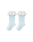 Blue polka dot ruffle baby socks – soft cotton mid-calf socks for babies and toddlers