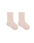 Blush pink ribbed baby socks made from soft cotton – cosy toddler socks UK