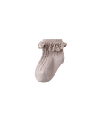 Brown cotton baby socks with delicate lace trim, breathable and gentle for everyday wear.