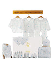 Newborn baby gift set with blue clothes and paper plane print