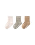 Neutral cable knit baby socks with non-slip sole – soft breathable cotton design