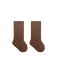 Brown cable knit long baby socks – cotton winter baby socks UK
