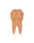 caramel brown baby romper with tiny white star pattern