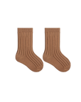 Chestnut brown ribbed baby socks made from comfortable long-staple cotton