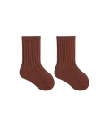 Cocoa brown ribbed baby socks crafted from premium cotton for soft comfort