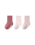 3 pairs of thick cotton baby socks in pink tones for winter warmth