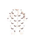 Cream knitted baby romper with brown dog design and ribbed cuffs