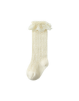 Cream-colored lace knit baby socks crafted from soft cotton – lightweight, breathable, and ideal for spring and summer.