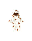 White hooded baby fleece romper with croissant print, soft thick sherpa fabric for warmth and comfort