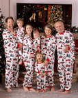 Family matching Christmas pajamas set with holiday print for parents, kids, and grandparents