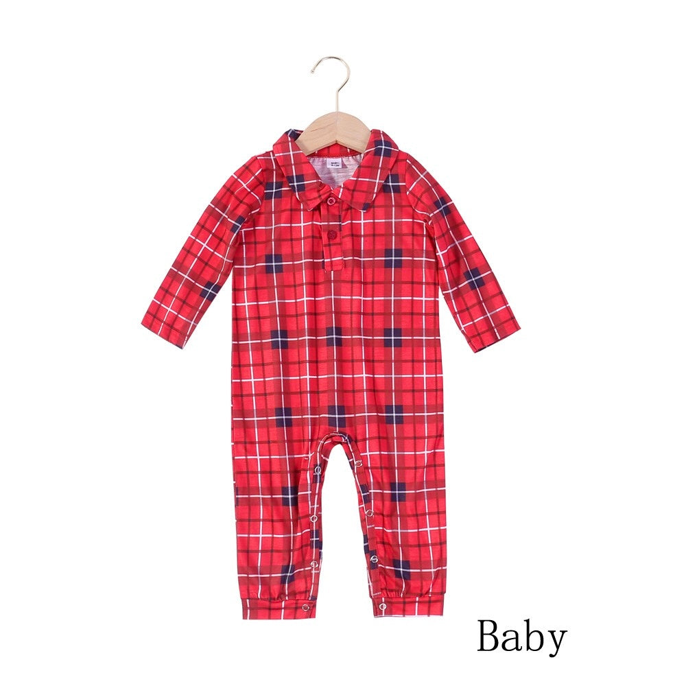 Baby plaid matching pajamas romper long sleeve one-piece sleepwear