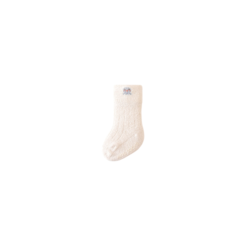 bear embroidered baby socks -beige