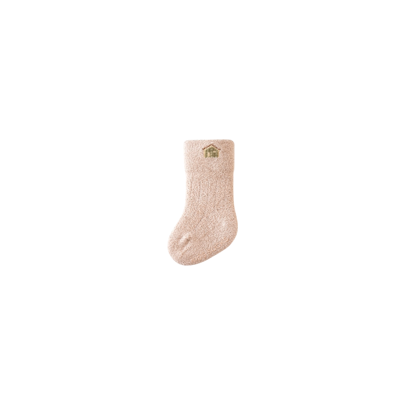 Beige bear embroidered baby socks – cozy fleece cotton for warmth