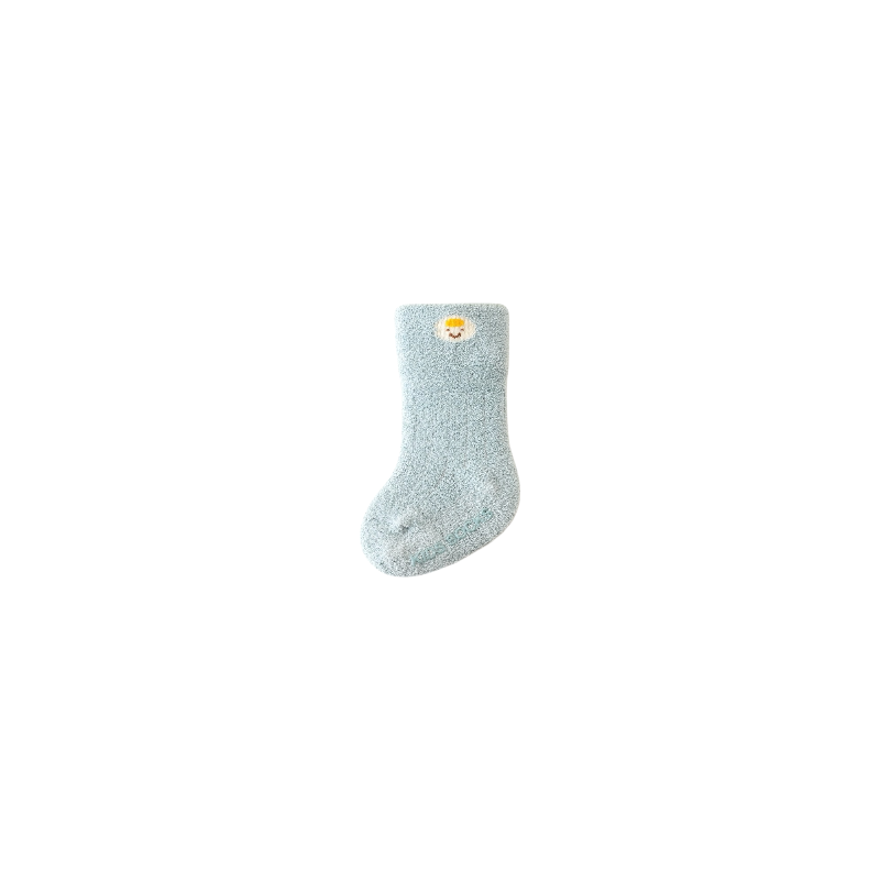 Grey plush bear embroidered baby socks – thick winter fleece texture