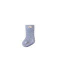 Light blue baby socks with embroidered bear design – plush fleece cotton