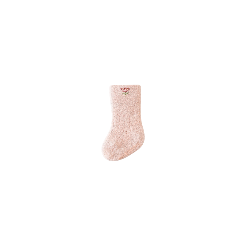 Pink fluffy baby socks with bear embroidery – winter warm set