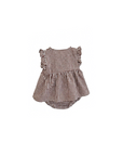Baby gingham top and bloomers set back view in chocolate brown with ruffle sleeves