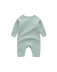green cotton baby romper, unisex long sleeve jumpsuit for infants, soft breathable fabric