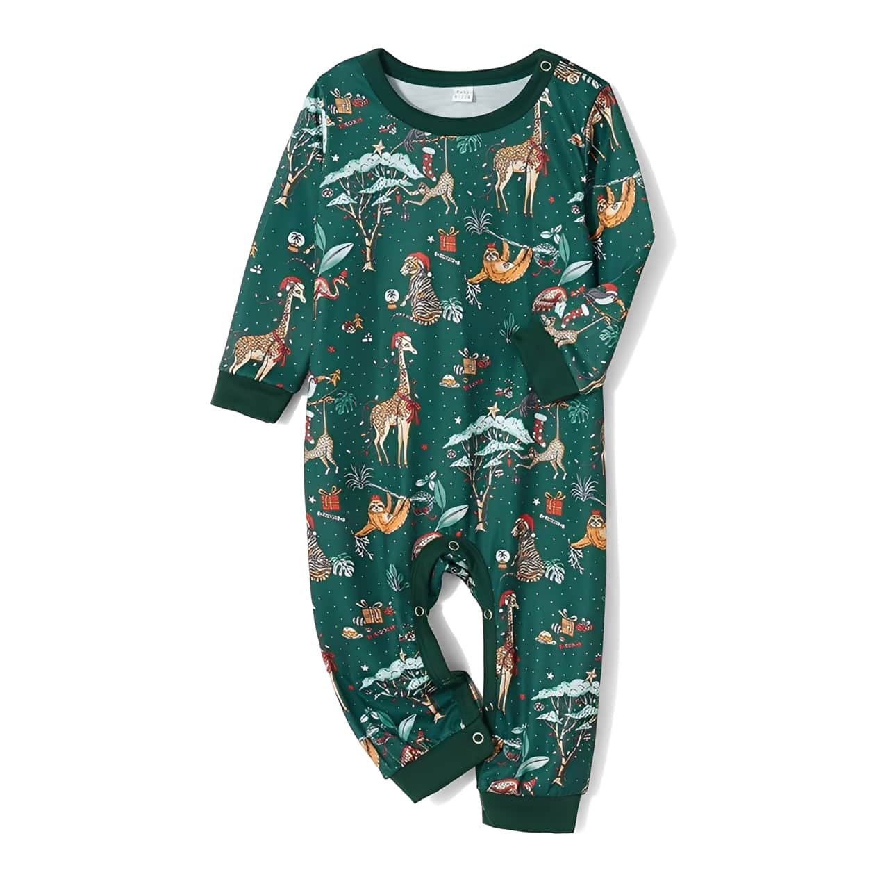 Baby romper green animal print Christmas pajamas holiday outfit