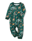 Baby romper green animal print Christmas pajamas holiday outfit