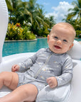 Kids whale print rash guard suit with long sleeves and quick-drying fabric for beach holidays and swimming lessons