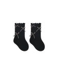 Black lace edge baby socks with bow detail – elegant cotton socks for babies