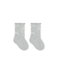 Grey lace edge baby socks – breathable cotton socks with bow and lace trim