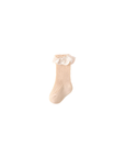 Beige lace frill baby socks – delicate cotton knit socks with ruffled lace cuff for girls