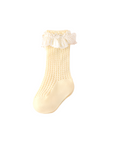 Cream lace frill baby socks – breathable cotton knit toddler socks for spring and summer