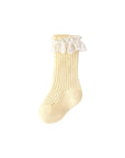 Cream lace frill baby socks – breathable cotton knit toddler socks for spring and summer