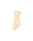 Cream lace frill baby socks – breathable cotton knit toddler socks for spring and summer