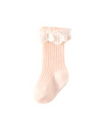 Soft pink lace frill baby socks – cute cotton hollow knit socks for toddlers