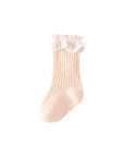 Soft pink lace frill baby socks – cute cotton hollow knit socks for toddlers