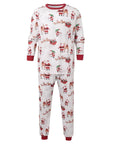 Men’s Christmas pajamas with Santa and reindeer holiday print, two-piece sleepwear set.