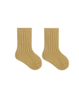 Mustard yellow ribbed baby socks in soft breathable cotton fabric