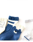 Soft cotton navy and grey bear baby socks – breathable and gentle for infants