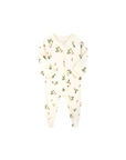 organic cotton baby onesie with green strawberry leaf print