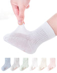 Soft cotton pastel baby sock with light cable knit texture – non-slip grip sole