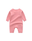 Soft pink cotton baby romper with long sleeves, simple one-piece outfit for newborns