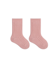 Dusty pink ribbed baby socks made with premium soft cotton yarns