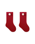 Red pom pom knit baby socks, cosy cotton blend design, warm winter socks for infants and toddlers