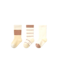 Retro striped winter baby socks 3-pair set in beige, cream, and brown – BabyWonders UK