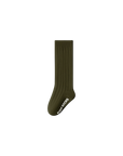 olive sock with brand name on a white background