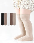 Beige ribbed knit knee-high baby socks – soft long cotton socks UK