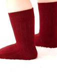Deep red ribbed baby socks – cozy thick cotton socks for infants and toddlers