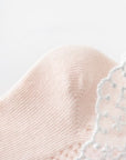 Soft cotton toe area of baby lace socks with fine stitching