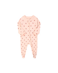 pink baby romper with small strawberry print made of organic cotton
